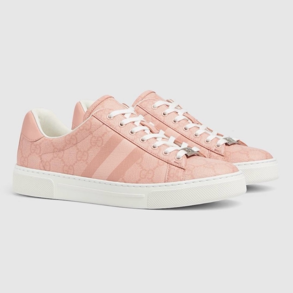 Gucci Pink and White Sneakers with Suede Upper